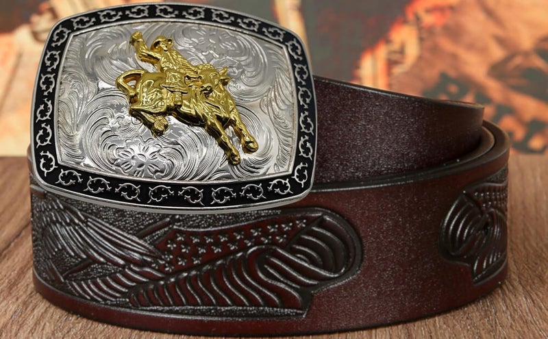 WMG Bull Rider Cowboy Rodeo Western Large Gold Tone Cowboy Riding Bull Unisex Fashion Belt Buckle - Image 3